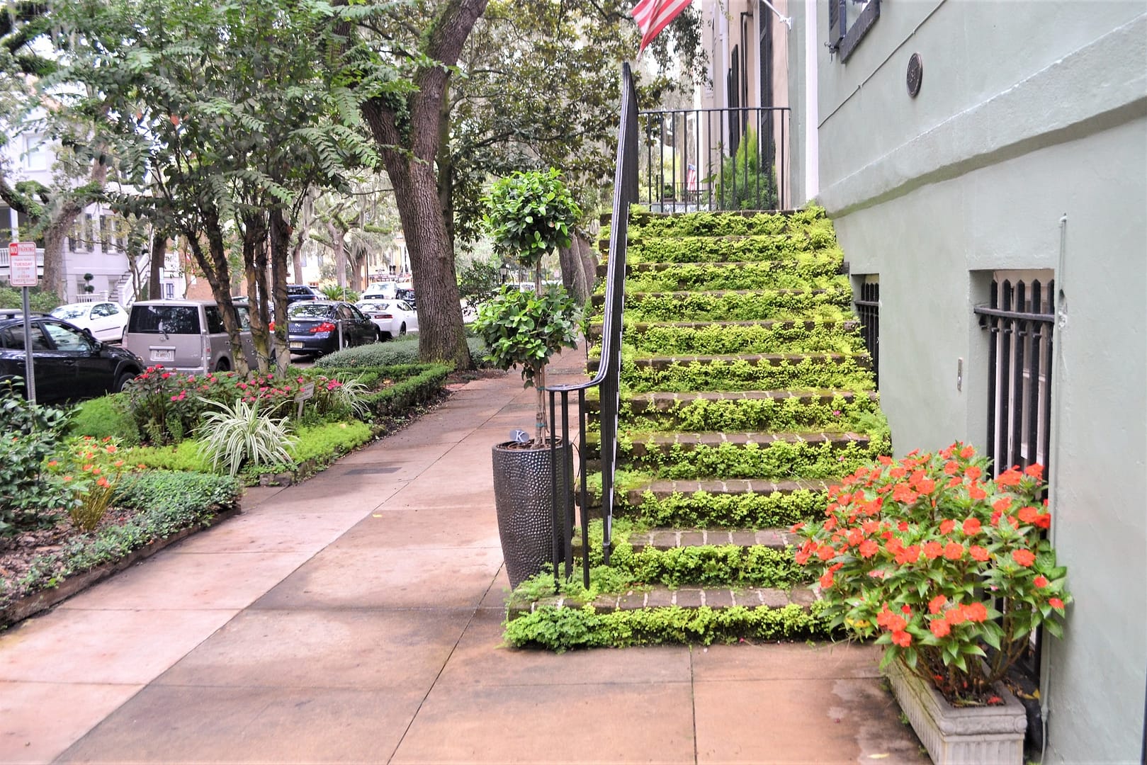 Sidewalk downtown historical Savannah Georgia